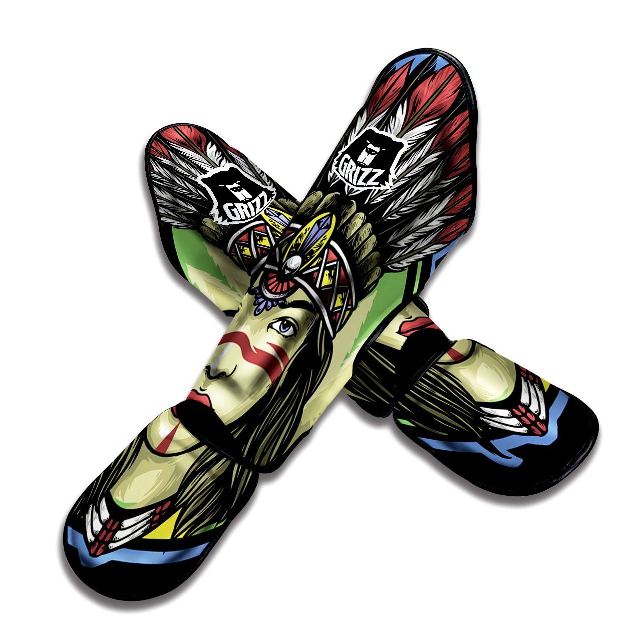 Woman Portrait Native Indian Print Muay Thai Shin Guards-grizzshop