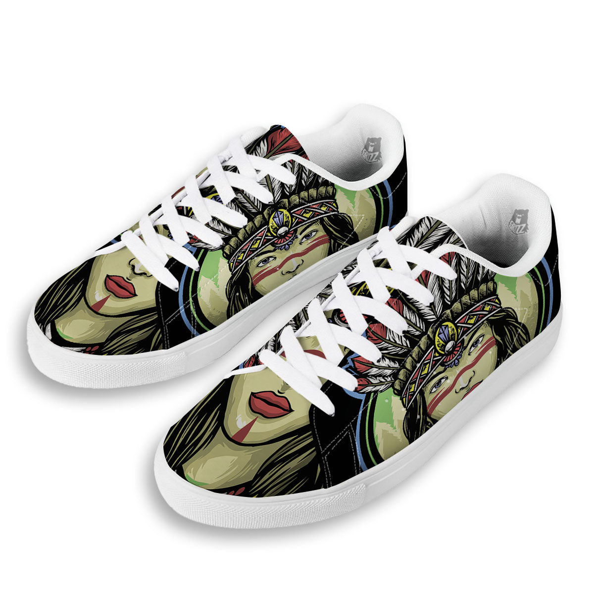 Woman Portrait Native Indian Print White Low Top Sneakers-grizzshop