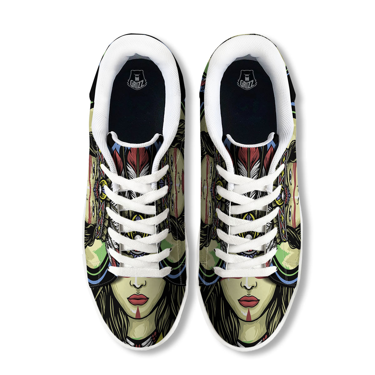 Woman Portrait Native Indian Print White Low Top Sneakers-grizzshop