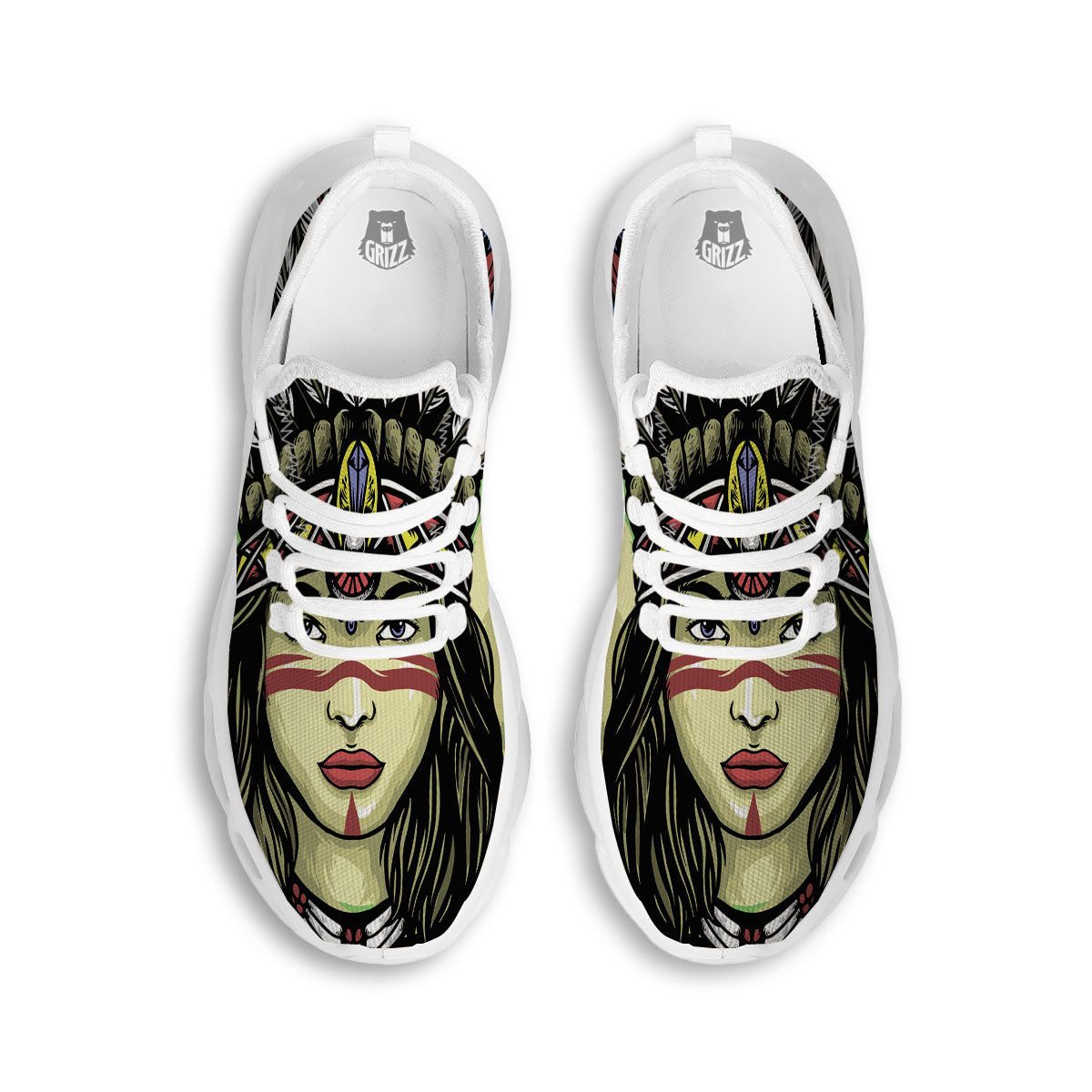 Woman Portrait Native Indian Print White Running Shoes-grizzshop