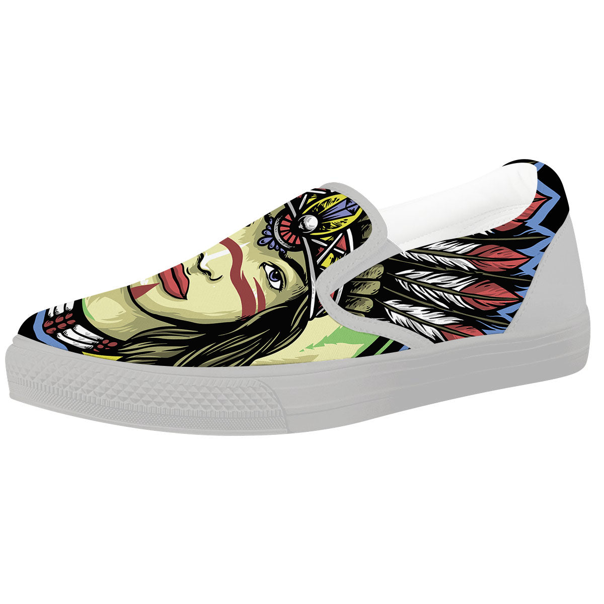 Woman Portrait Native Indian Print White Slip On Shoes-grizzshop