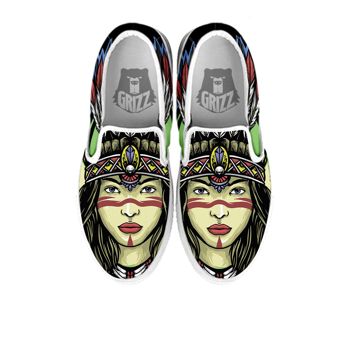 Woman Portrait Native Indian Print White Slip On Shoes-grizzshop