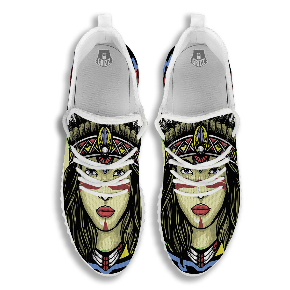 Woman Portrait Native Indian Print White Walking Shoes-grizzshop