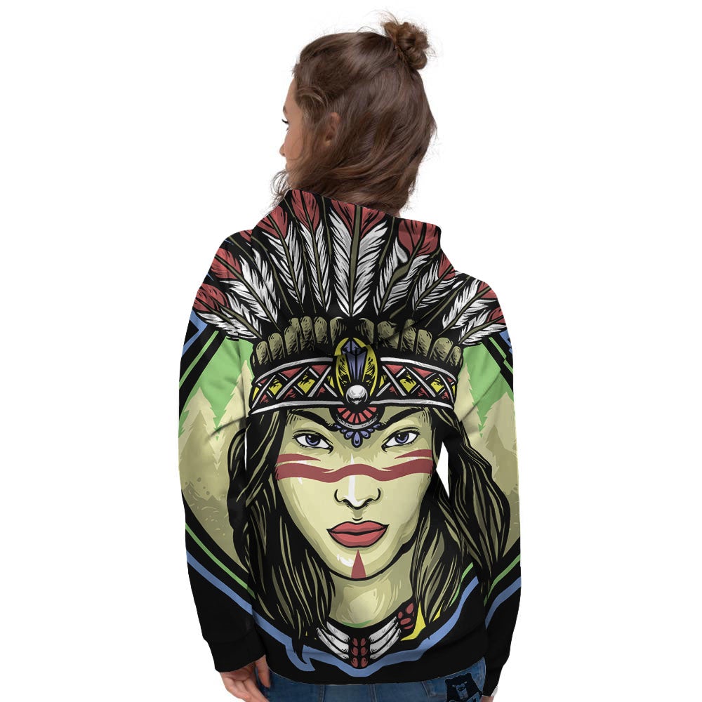 Woman Portrait Native Indian Print Women's Hoodie-grizzshop