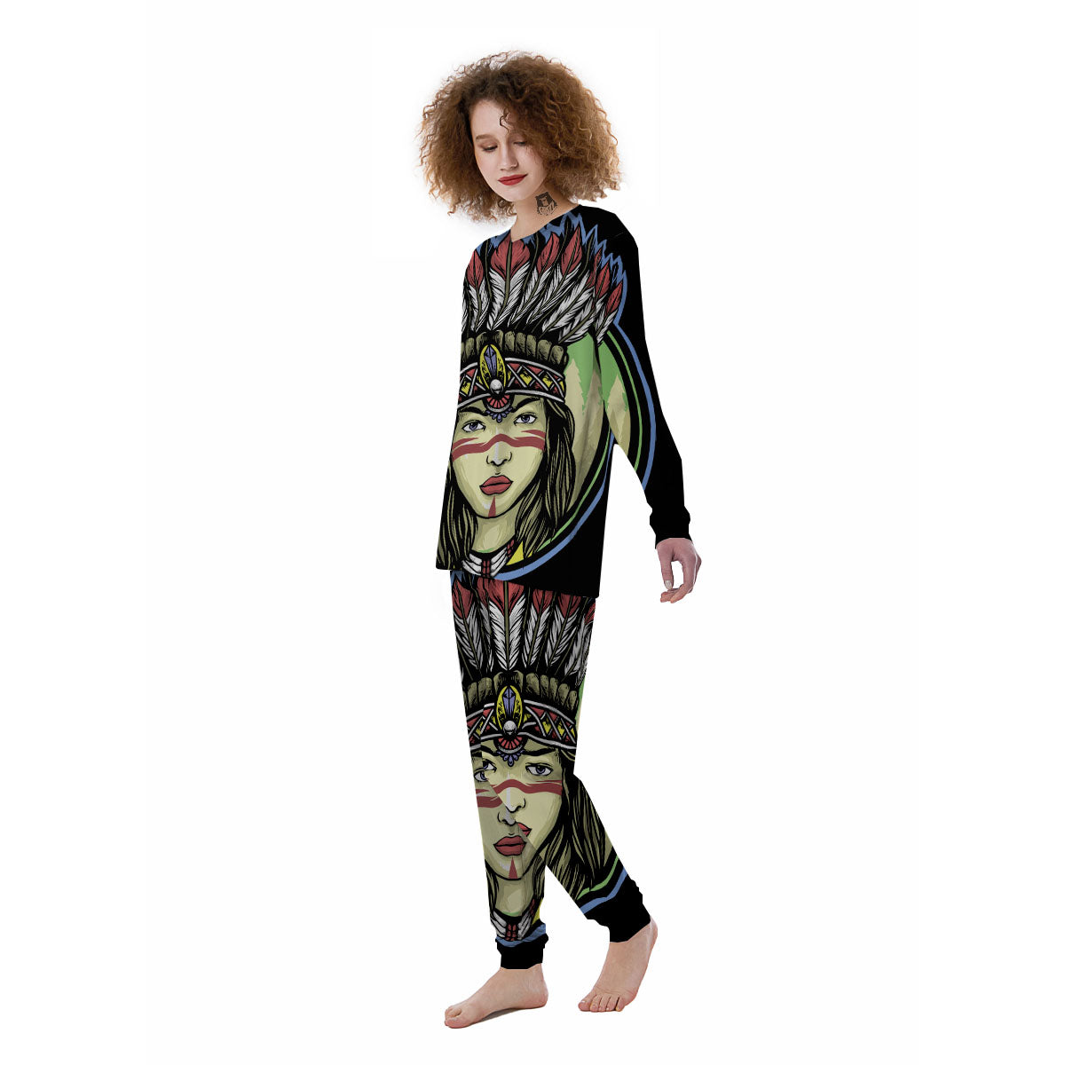 Woman Portrait Native Indian Print Women's Pajamas-grizzshop