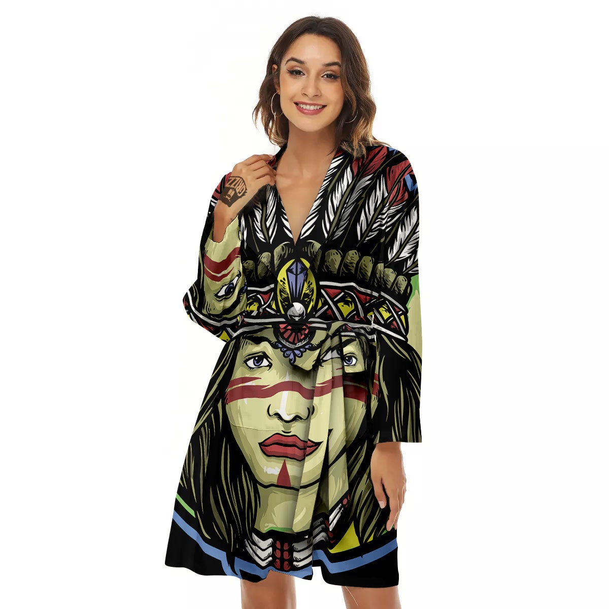Woman Portrait Native Indian Print Women's Robe-grizzshop
