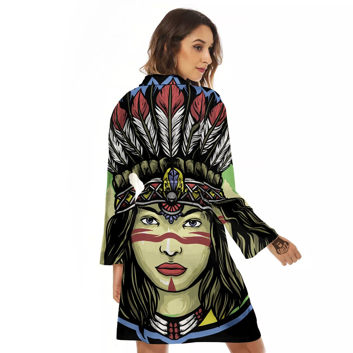 Woman Portrait Native Indian Print Women's Robe-grizzshop