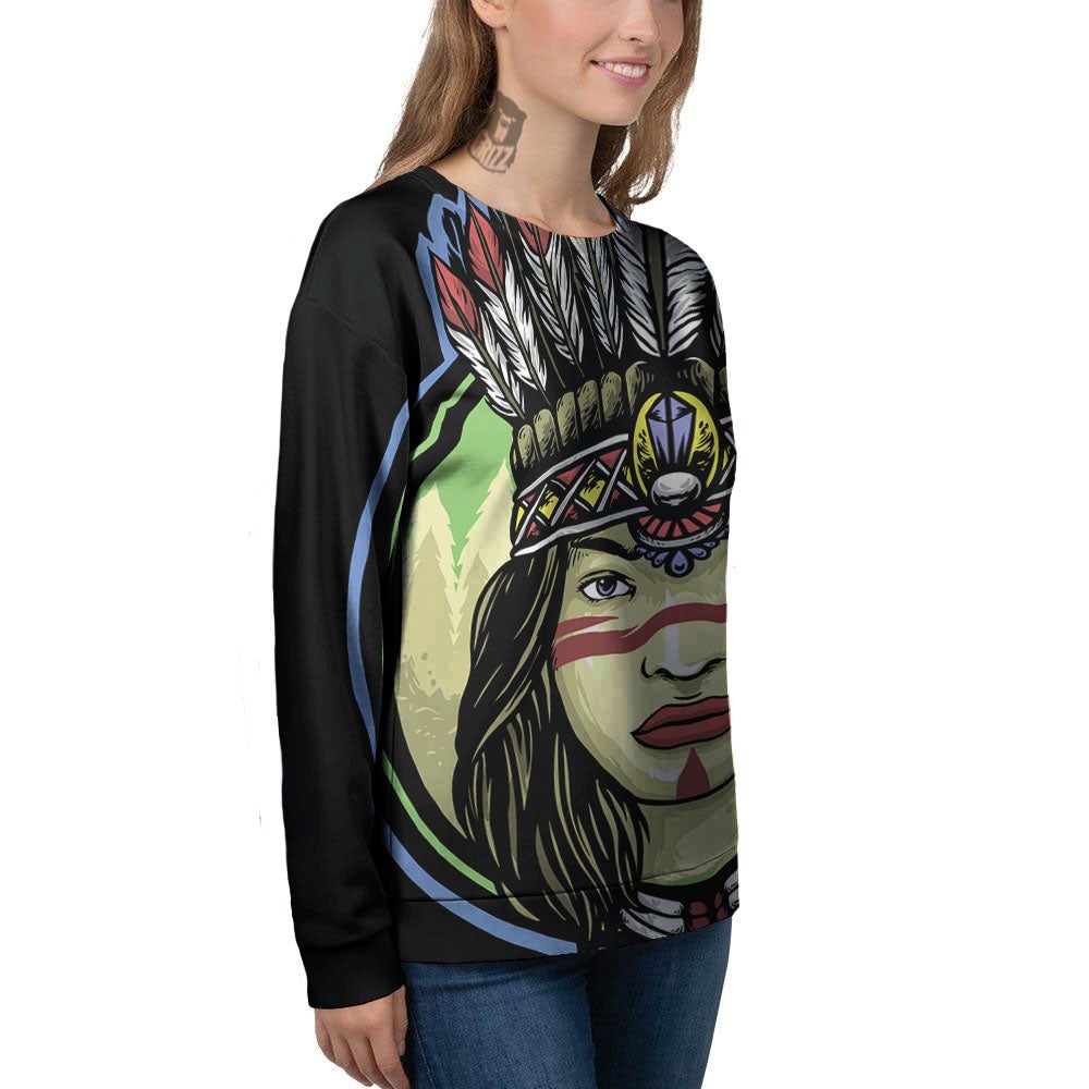 Woman Portrait Native Indian Print Women's Sweatshirt-grizzshop