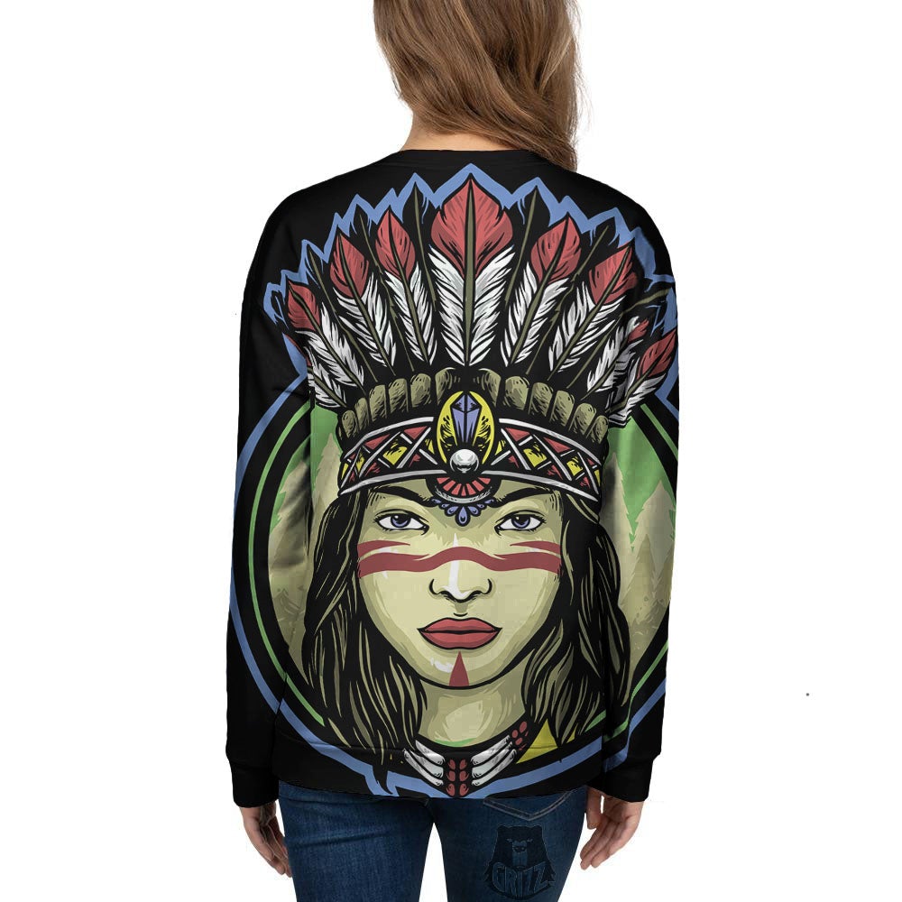 Woman Portrait Native Indian Print Women's Sweatshirt-grizzshop