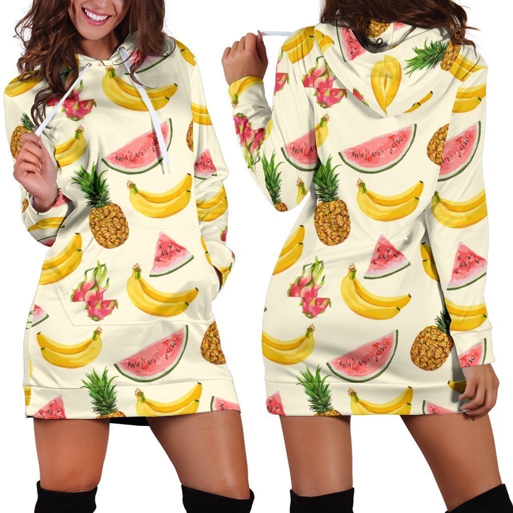 Women Banana Watermelon Pineapple Hoodie Dress Print-grizzshop