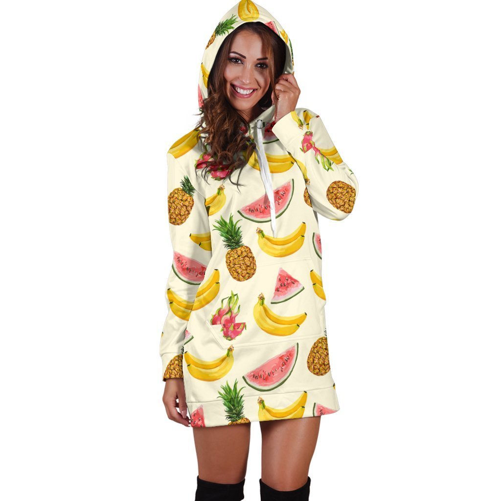 Women Banana Watermelon Pineapple Hoodie Dress Print-grizzshop