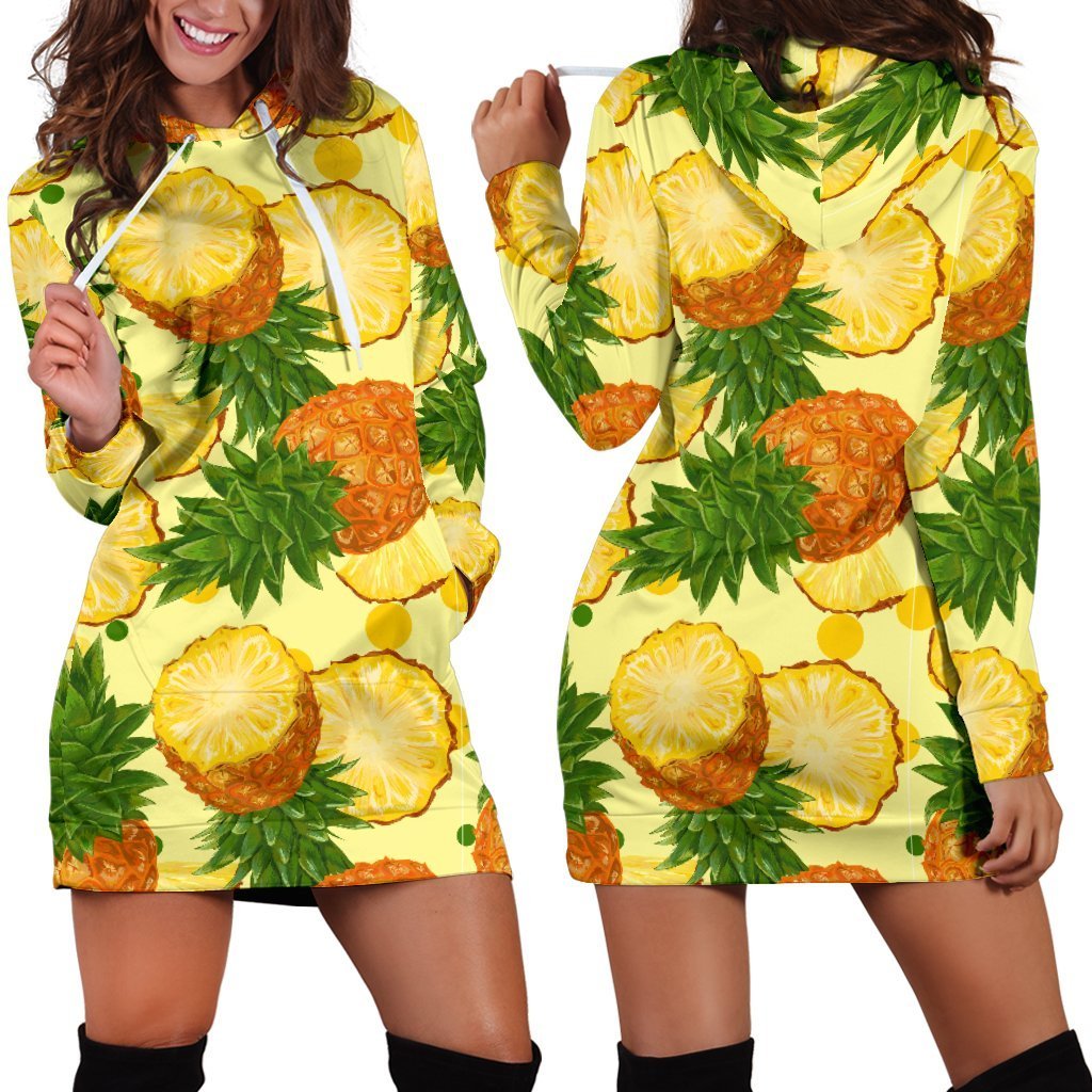 Women Big Cutting Pineapple Hawaiian Hoodie Dress Print-grizzshop