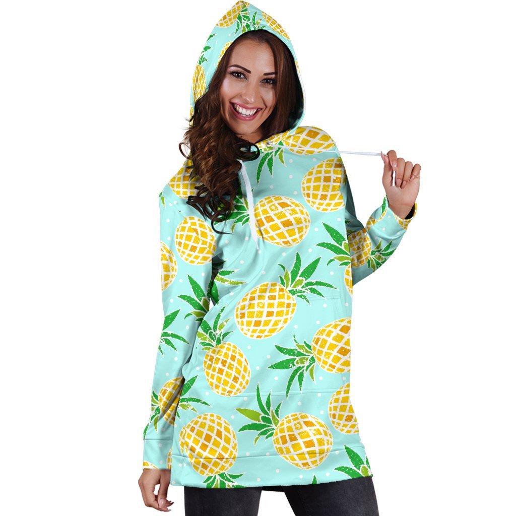 Women Blue Sky Polkadot Pineapple Hoodie Dress Print-grizzshop