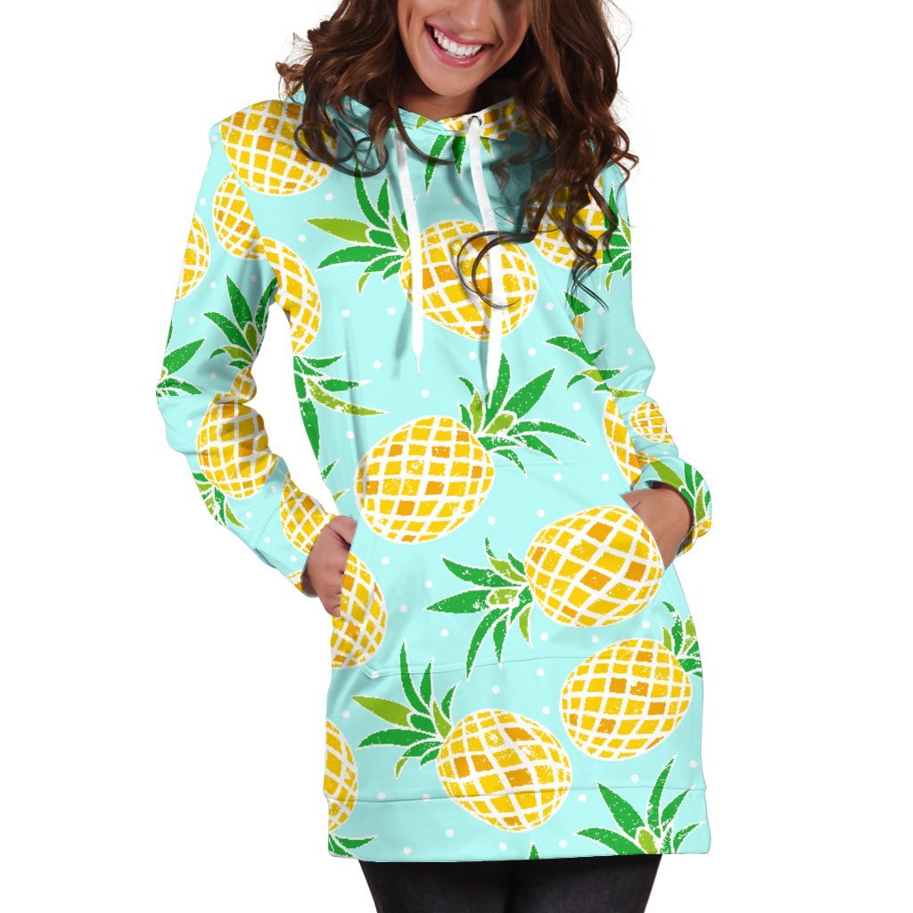 Women Blue Sky Polkadot Pineapple Hoodie Dress Print-grizzshop