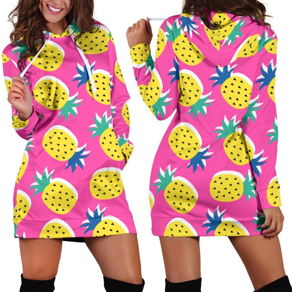 Women Cute Pink Pineapple Hoodie Dress Print-grizzshop