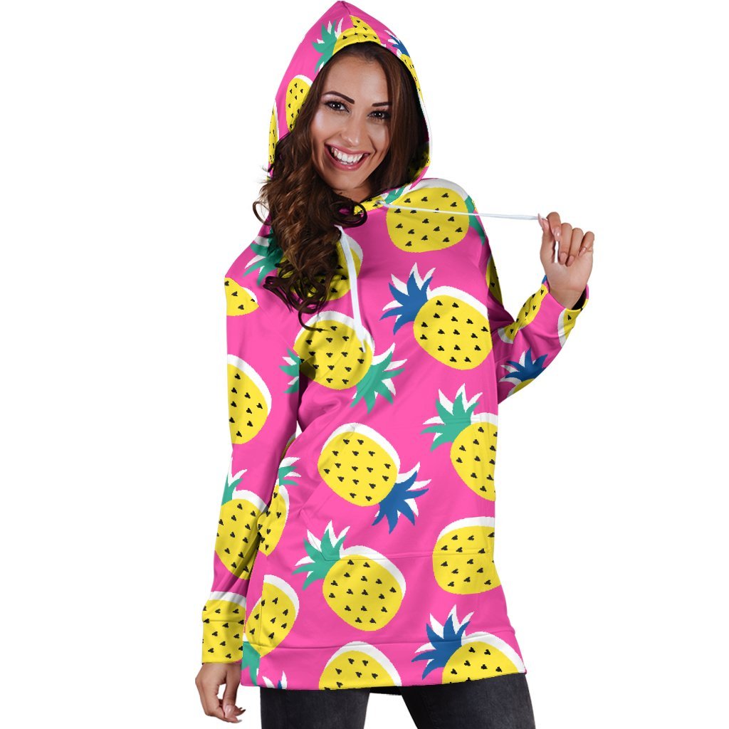 Women Cute Pink Pineapple Hoodie Dress Print-grizzshop