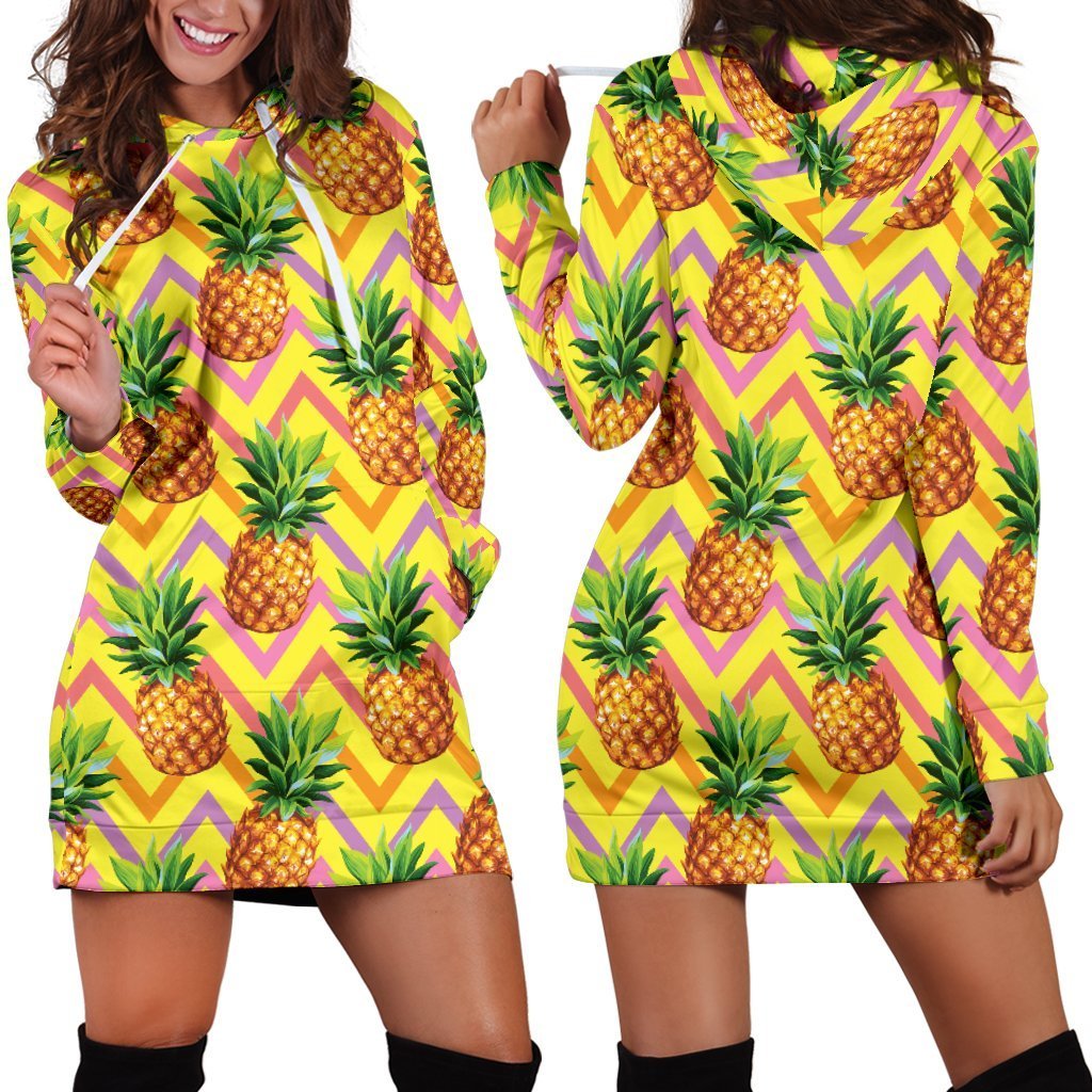 Women Edm Yellow Pineapple Hoodie Dress Print-grizzshop