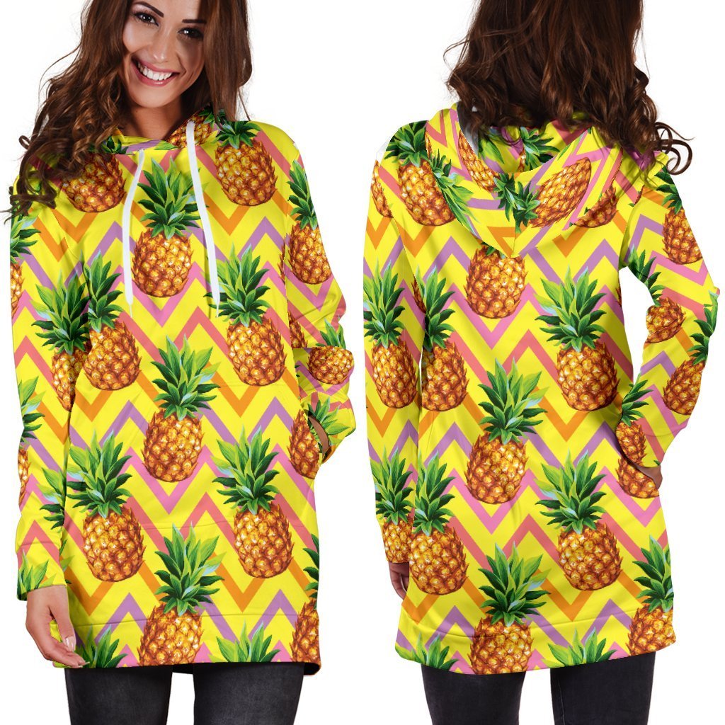Women Edm Yellow Pineapple Hoodie Dress Print-grizzshop