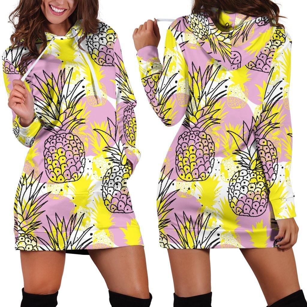 Women Premium Drawing Pineapple Hoodie Dress Print-grizzshop