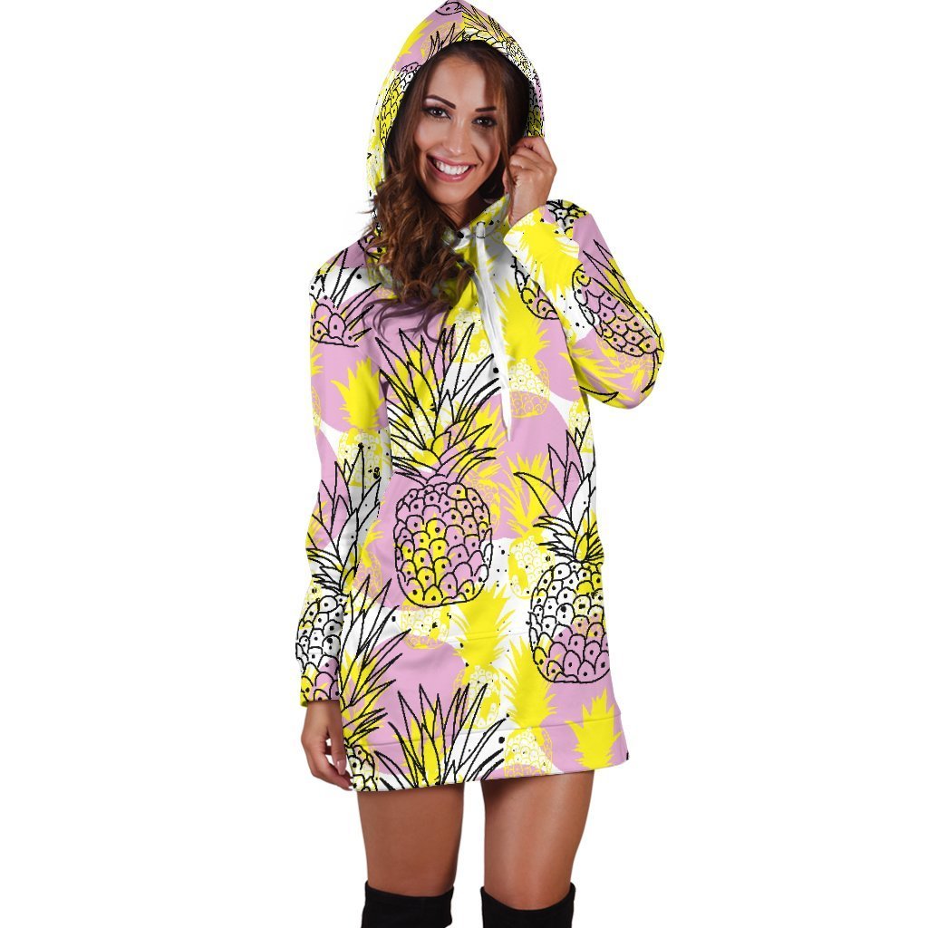 Women Premium Drawing Pineapple Hoodie Dress Print-grizzshop