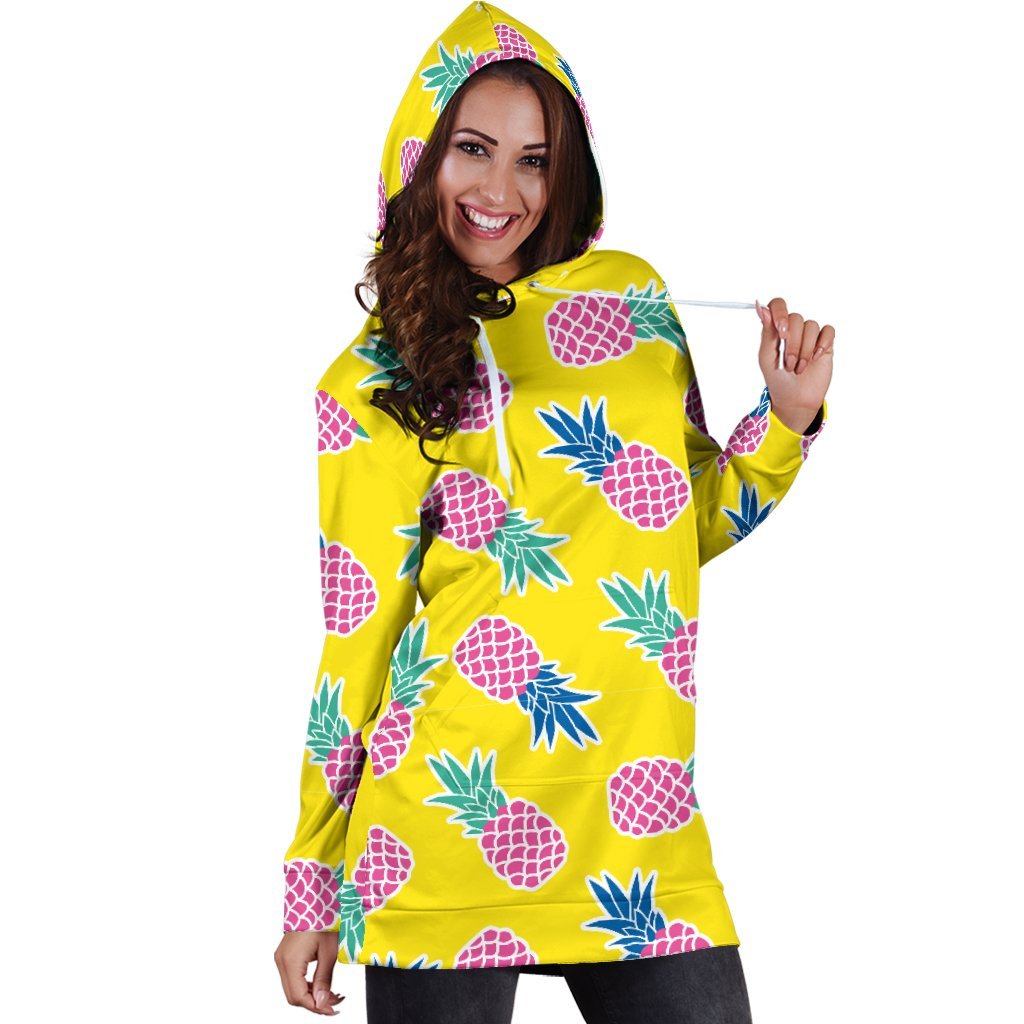 Women Purple Yellow Pineapple Hoodie Dress Print-grizzshop