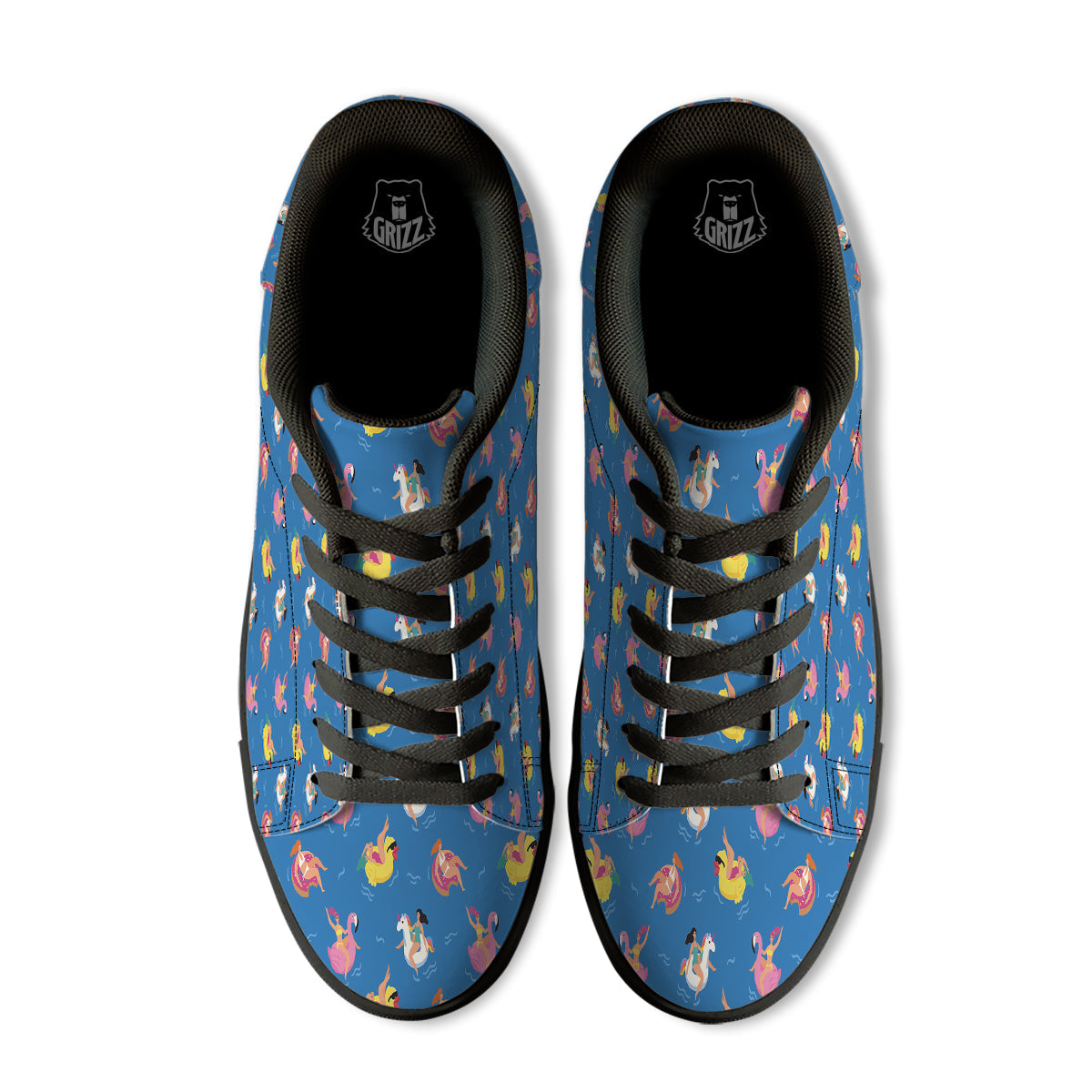 Women Swimming In The Sea Print Pattern Black Low Top Sneakers-grizzshop