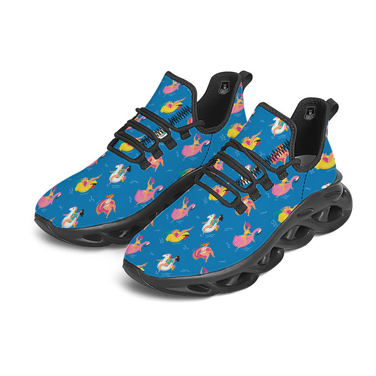 Women Swimming In The Sea Print Pattern Black Running Shoes-grizzshop