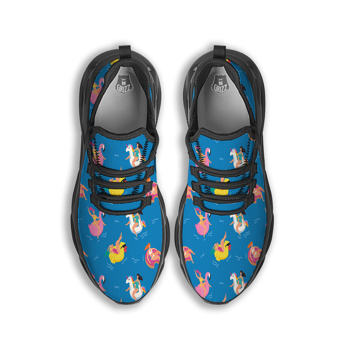 Women Swimming In The Sea Print Pattern Black Running Shoes-grizzshop