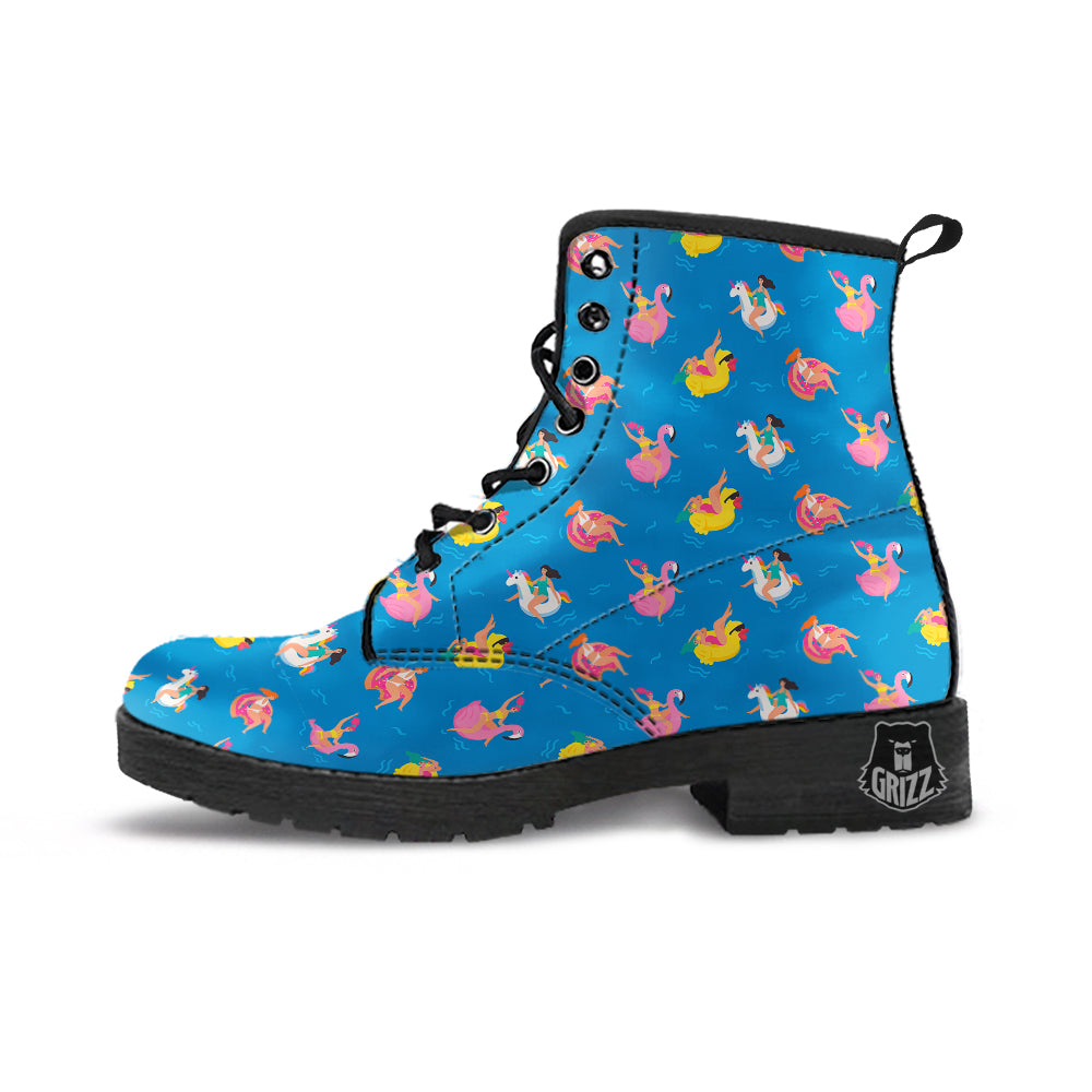 Women Swimming In The Sea Print Pattern Leather Boots-grizzshop
