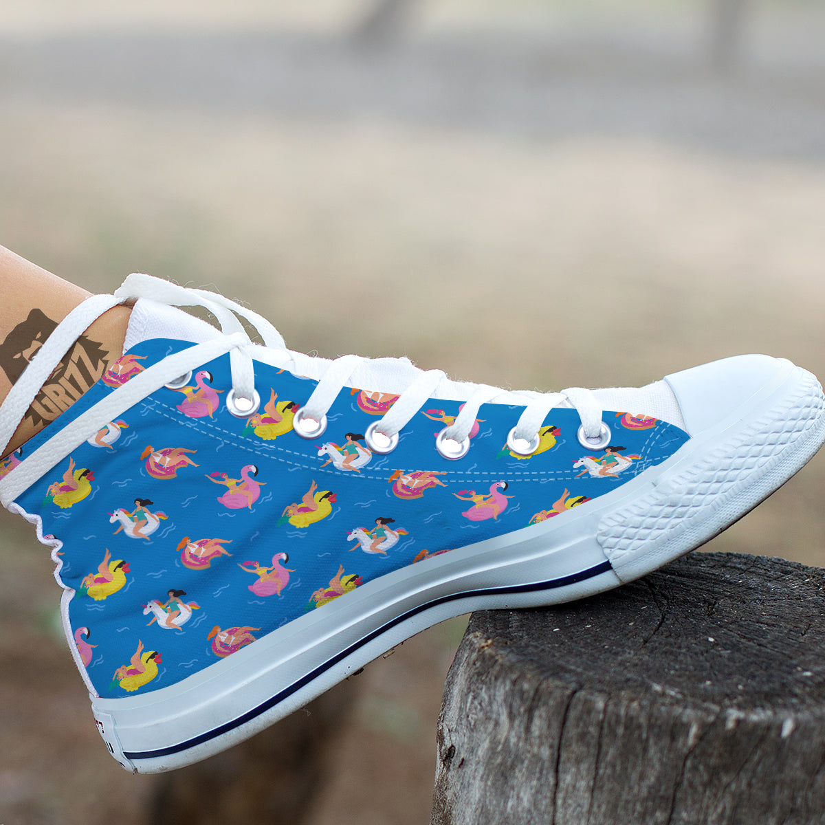 Women Swimming In The Sea Print Pattern White High Top Shoes-grizzshop