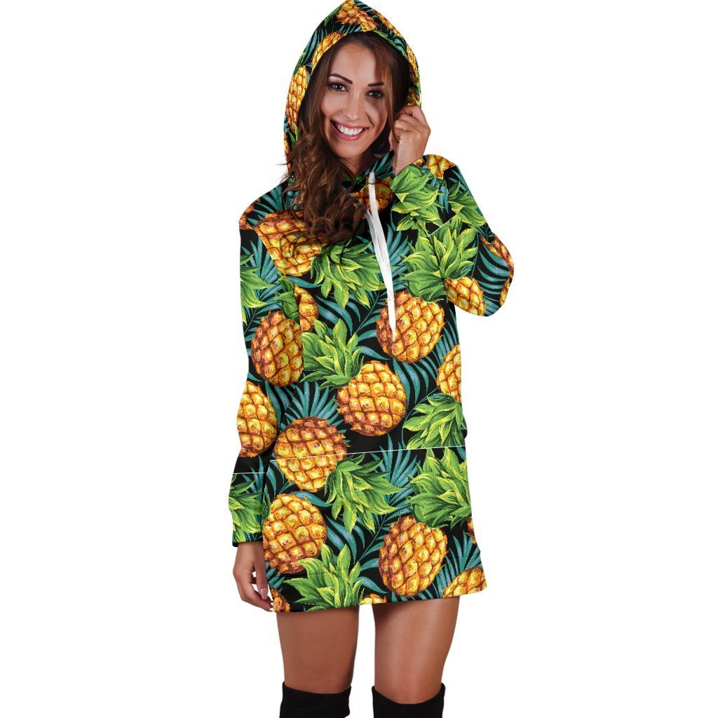 Women Tropical Leave Hawaiian Pineapple Hoodie Dress Print-grizzshop
