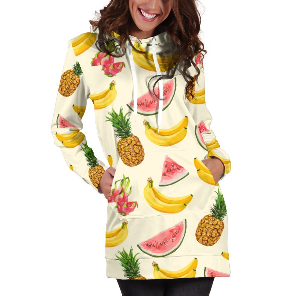 Women Banana Watermelon Pineapple Hoodie Dress Print-grizzshop