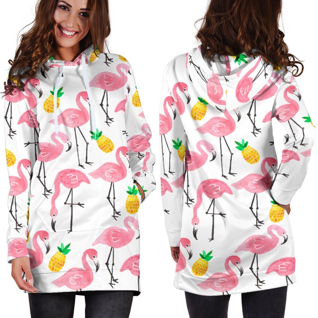 Women Flamingo White Pineapple Hoodie Dress Print-grizzshop