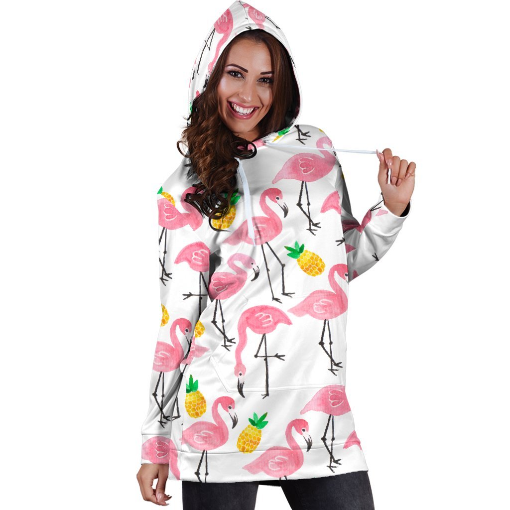Women Flamingo White Pineapple Hoodie Dress Print-grizzshop