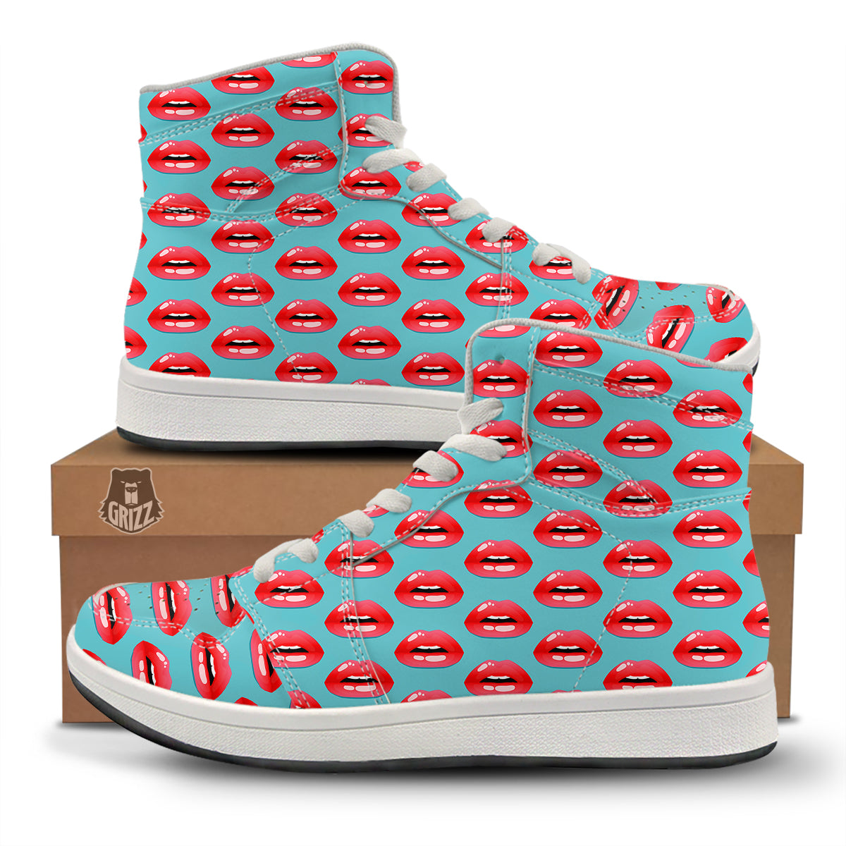 Women's Lips Print Pattern High Top Sneakers-grizzshop