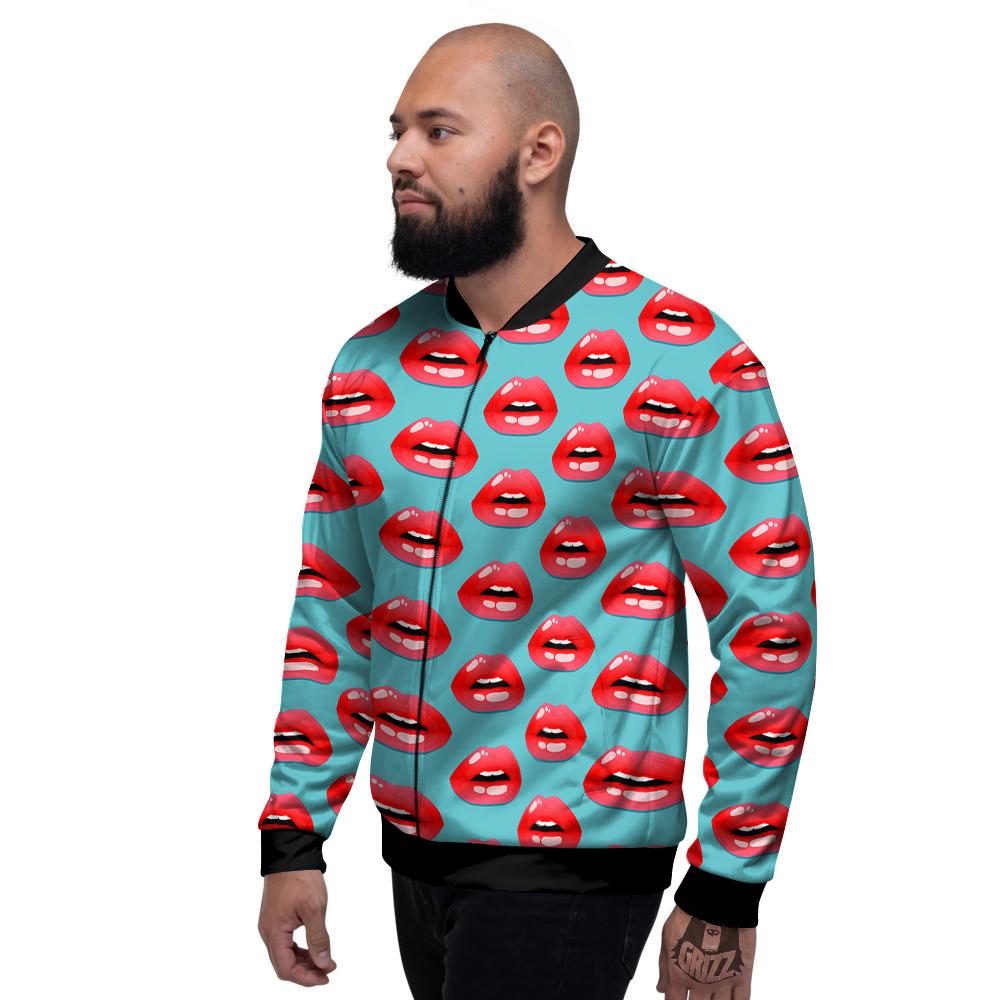 Women's Lips Print Pattern Men's Bomber Jacket-grizzshop