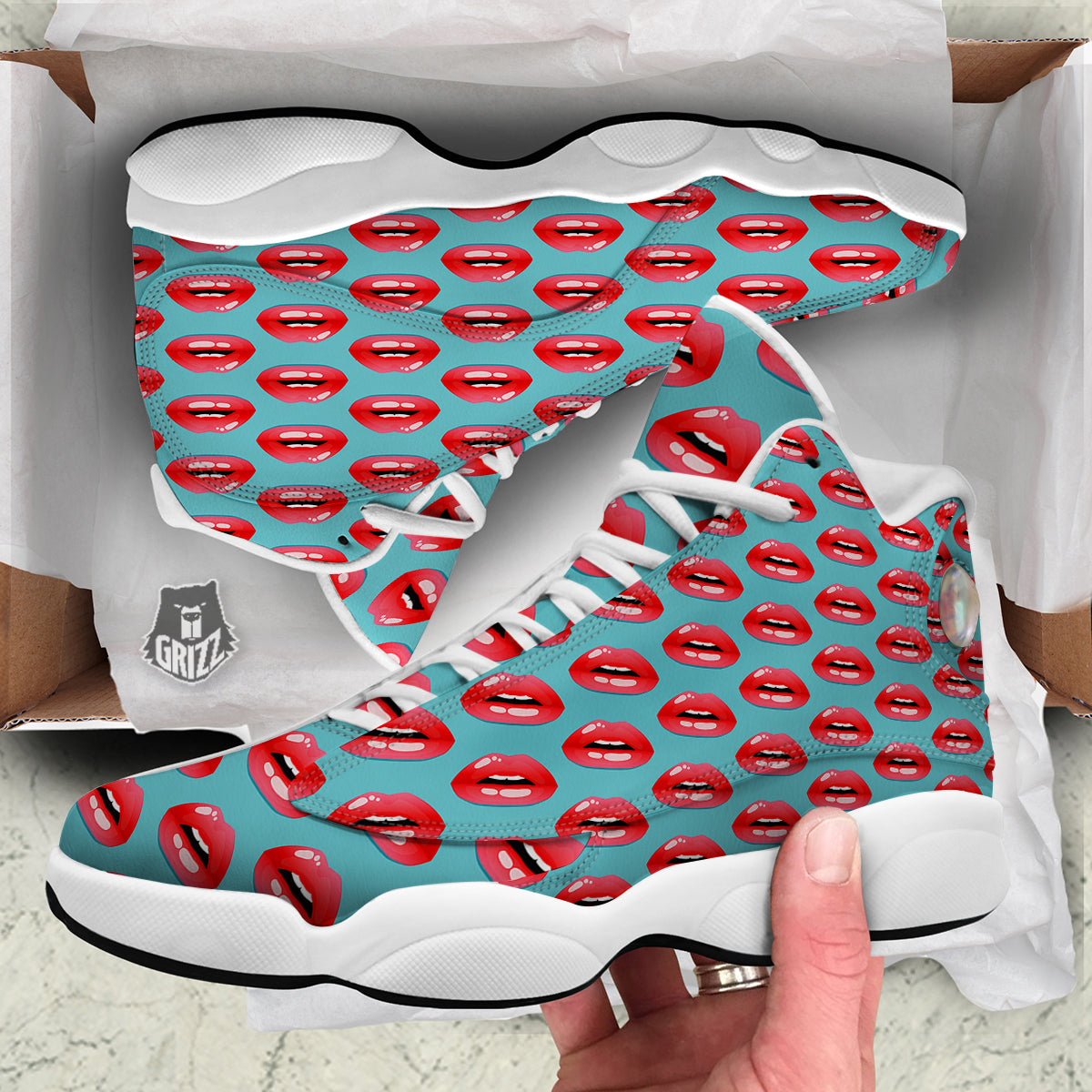 Women's Lips Print Pattern White Basketball Shoes-grizzshop