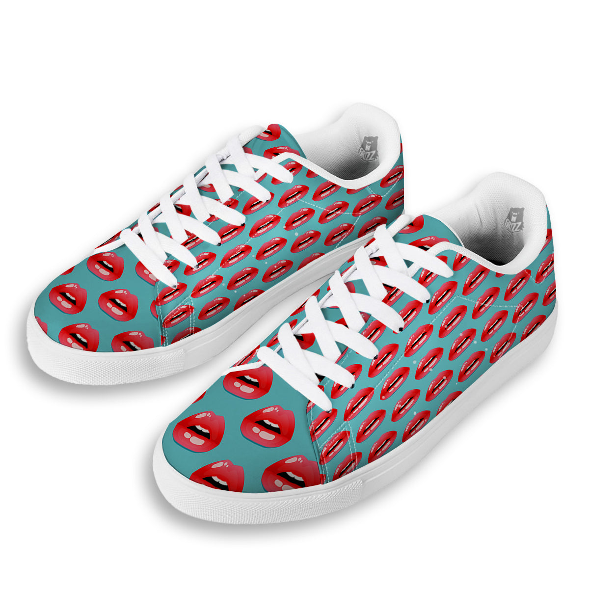 Women's Lips Print Pattern White Low Top Sneakers-grizzshop