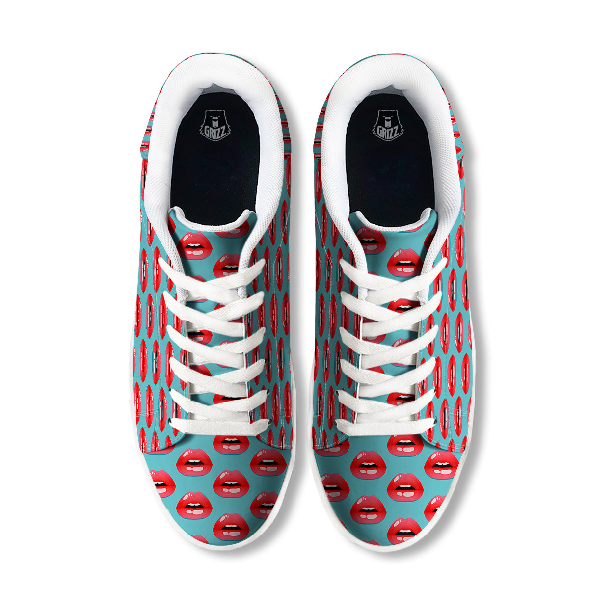 Women's Lips Print Pattern White Low Top Sneakers-grizzshop