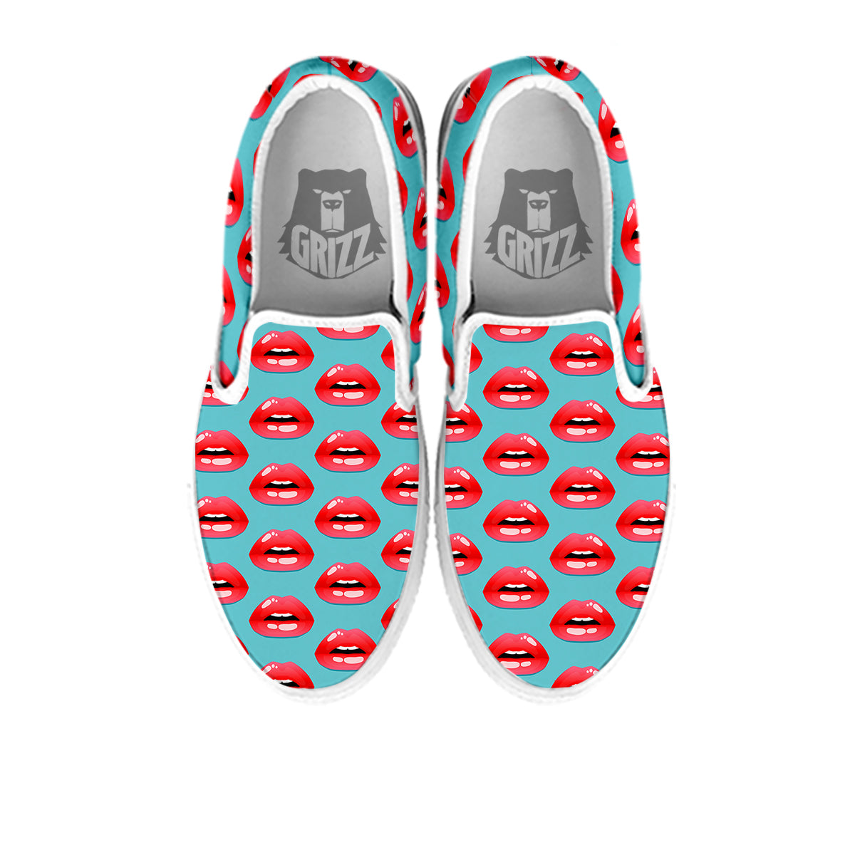 Women's Lips Print Pattern White Slip On Shoes-grizzshop