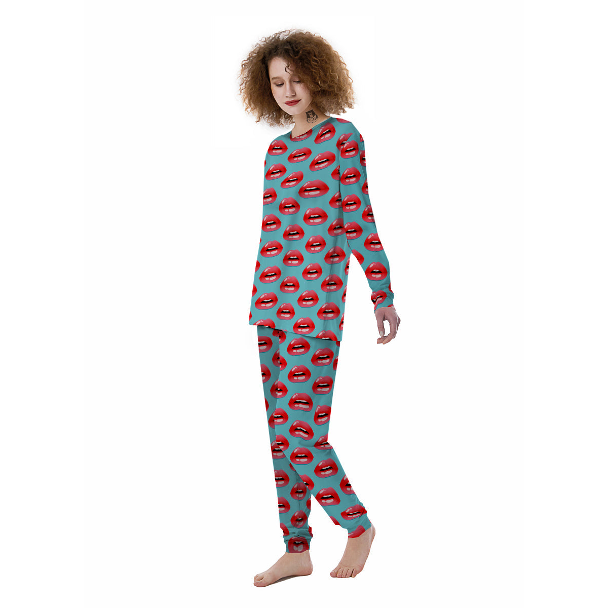 Women's Lips Print Pattern Women's Pajamas-grizzshop