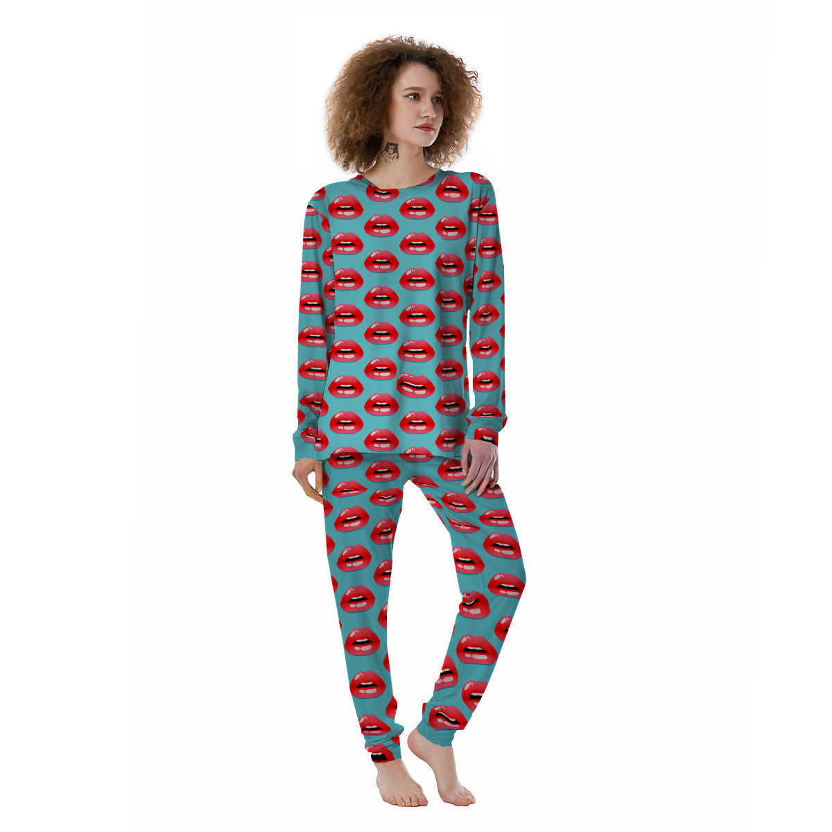 Women's Lips Print Pattern Women's Pajamas-grizzshop