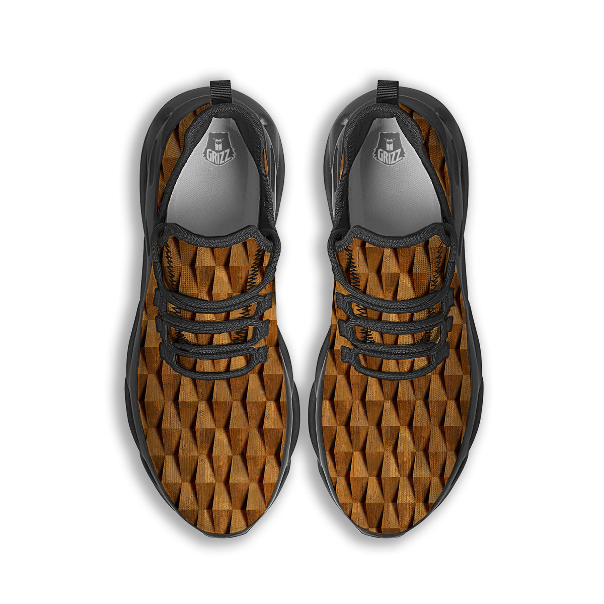 Wood Wall 3D Print Pattern Black Running Shoes-grizzshop