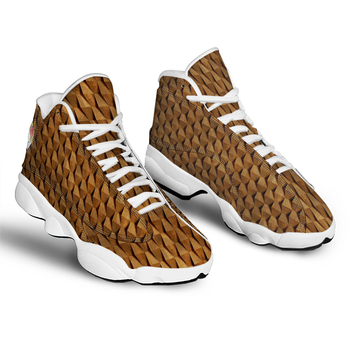 Wood Wall 3D Print Pattern White Basketball Shoes-grizzshop