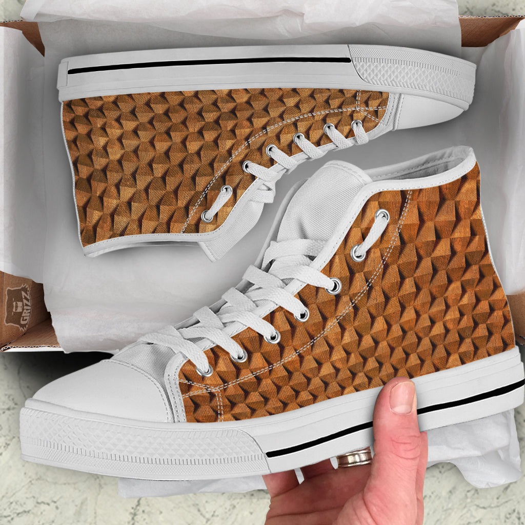 Wood Wall 3D Print Pattern White High Top Shoes-grizzshop