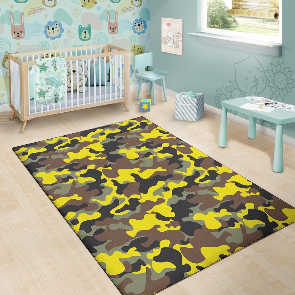 Woodland And Yellow Camo Print Floor Mat-grizzshop