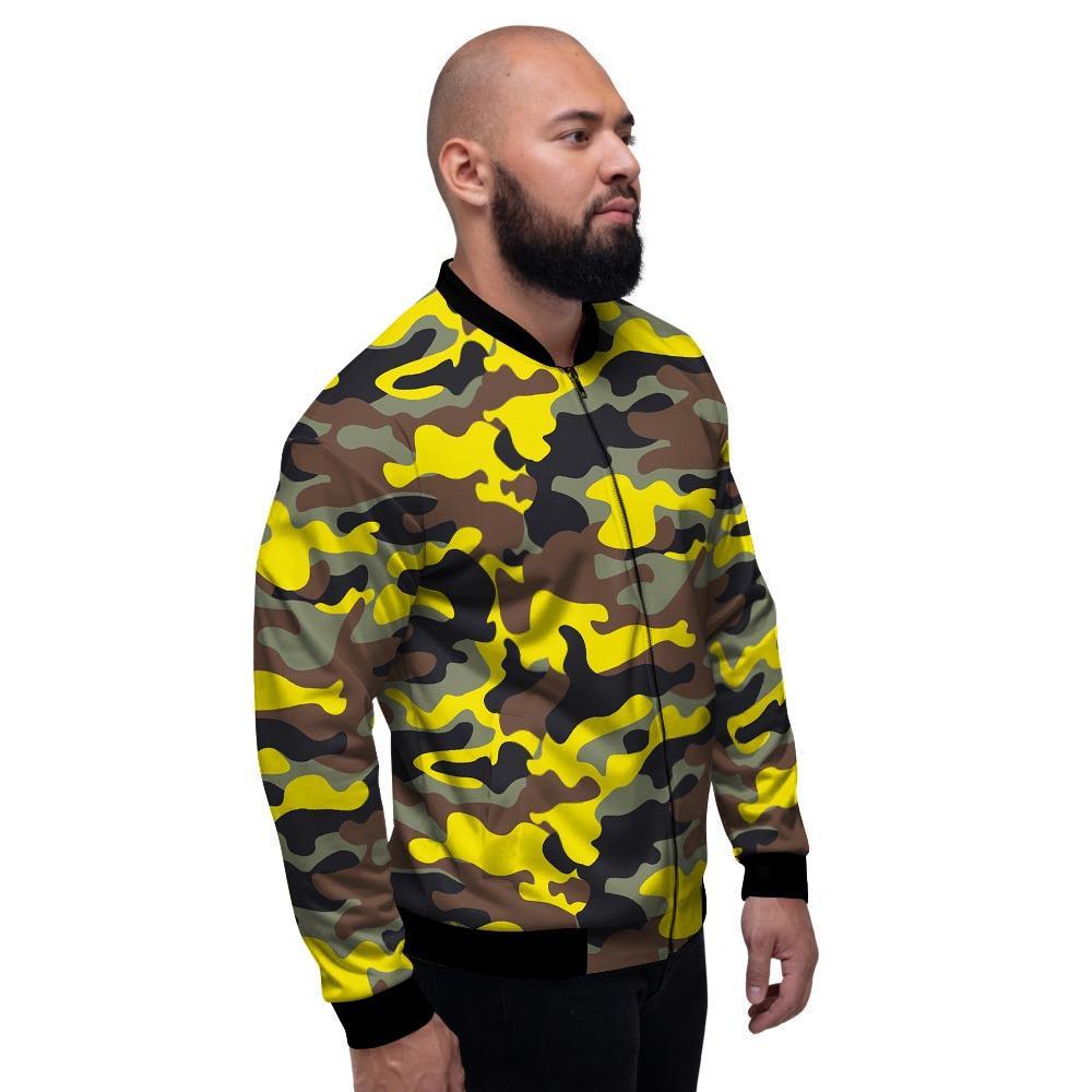 Woodland And Yellow Camo Print Men's Bomber Jacket-grizzshop