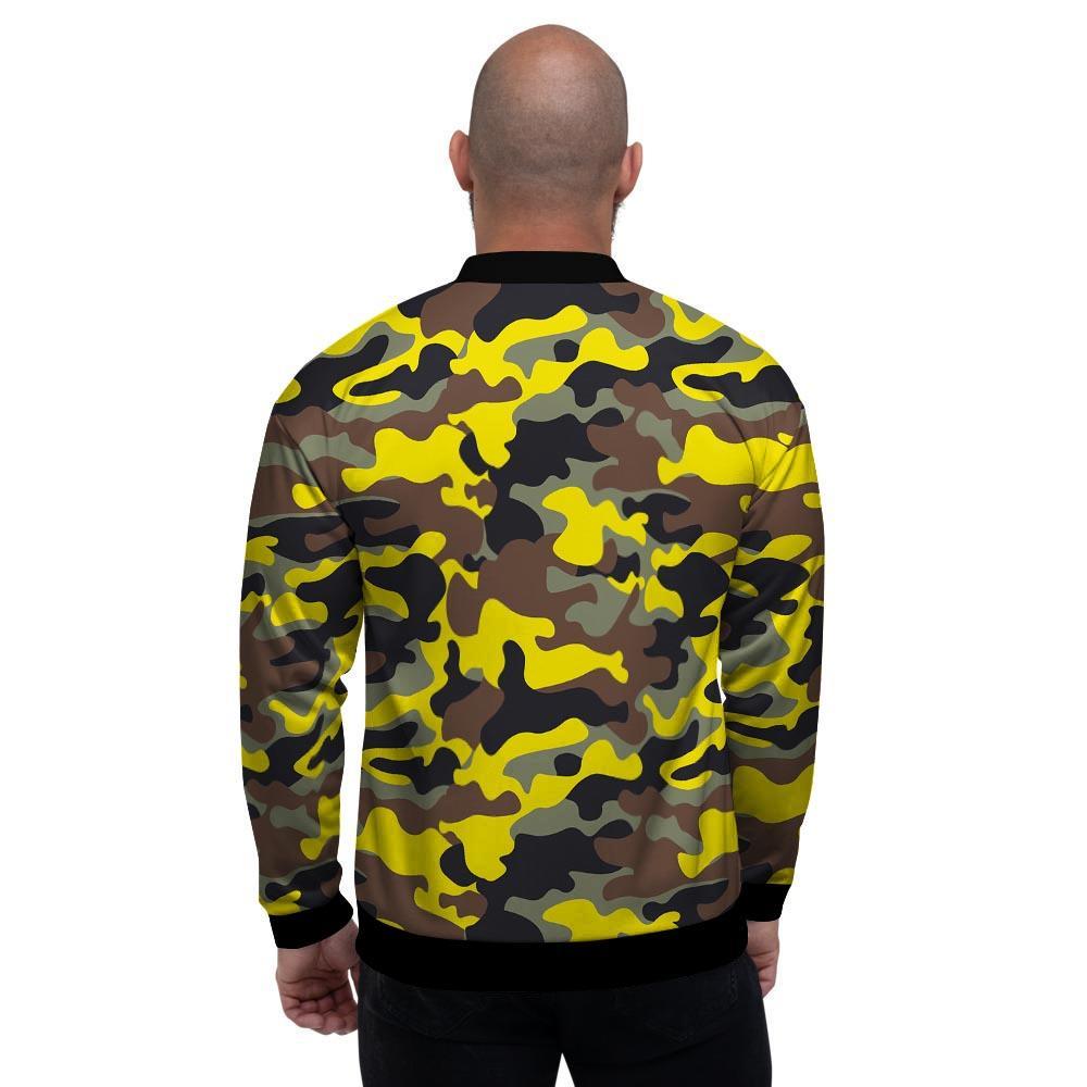 Woodland And Yellow Camo Print Men's Bomber Jacket-grizzshop