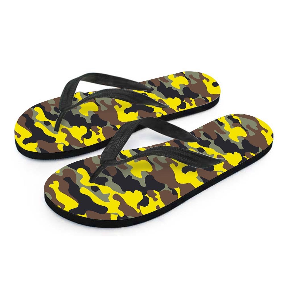 Woodland And Yellow Camo Print Men's Flip Flops-grizzshop