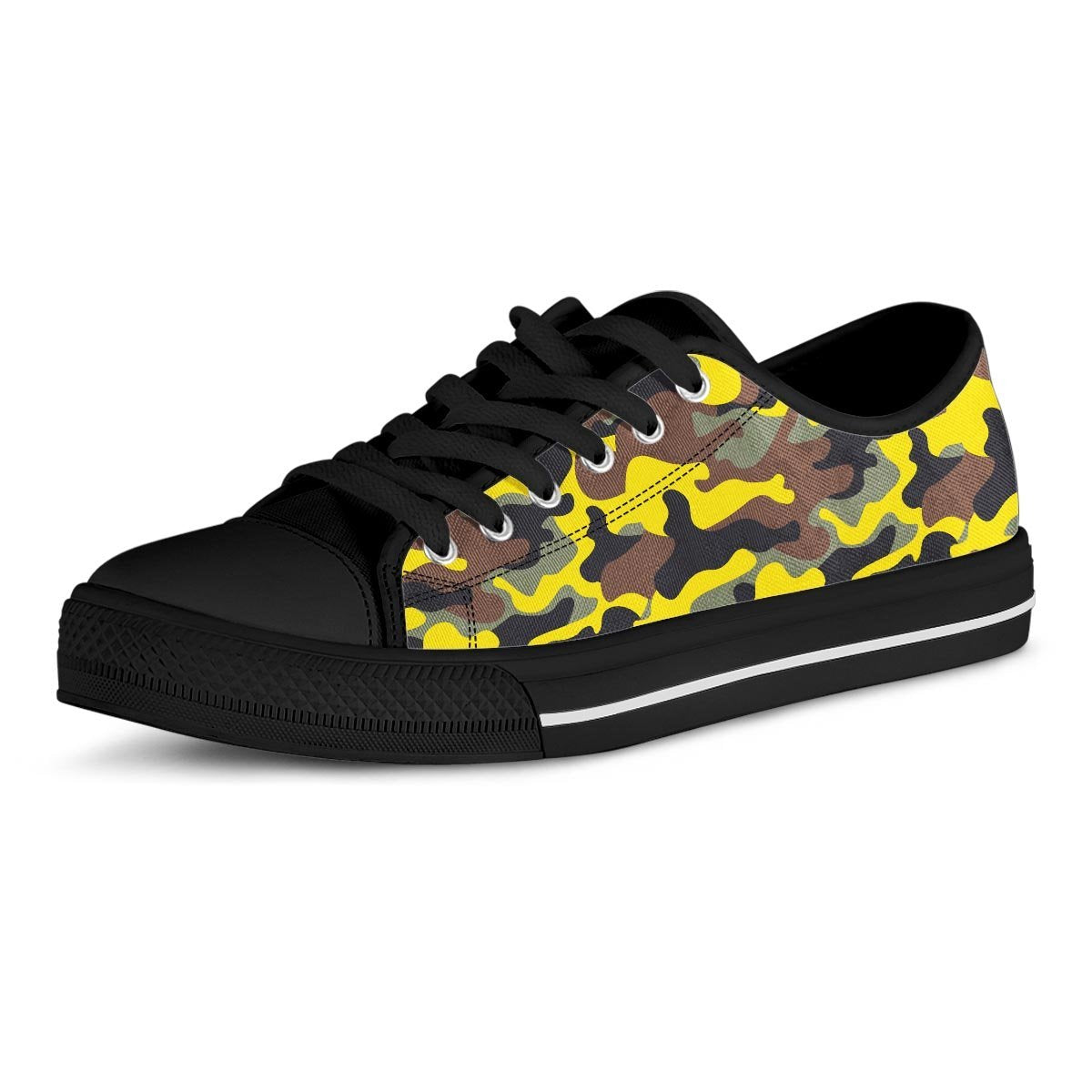 Woodland And Yellow Camo Print Men's Low Top Shoes-grizzshop